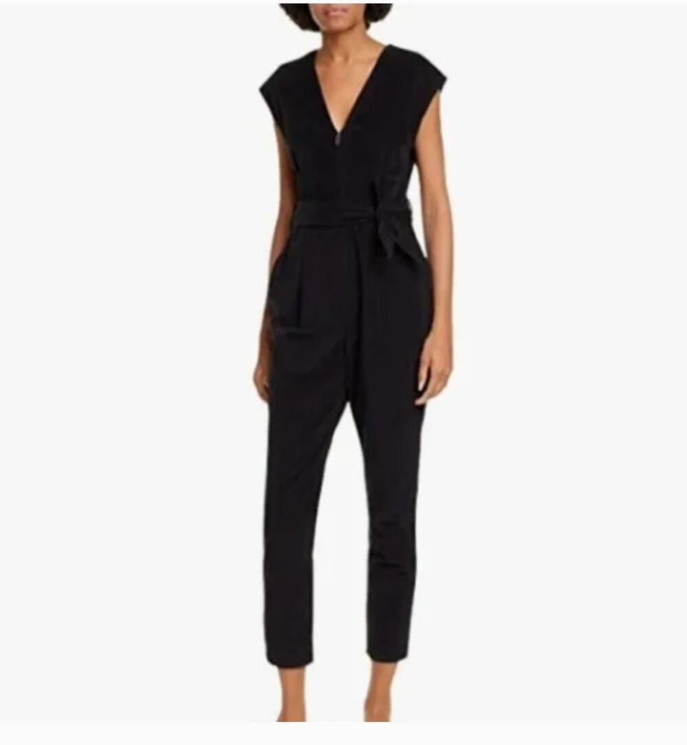Rebecca Taylor La Vie Corduroy Jumpsuit XS Black Tie Waist Velvet Old Money
